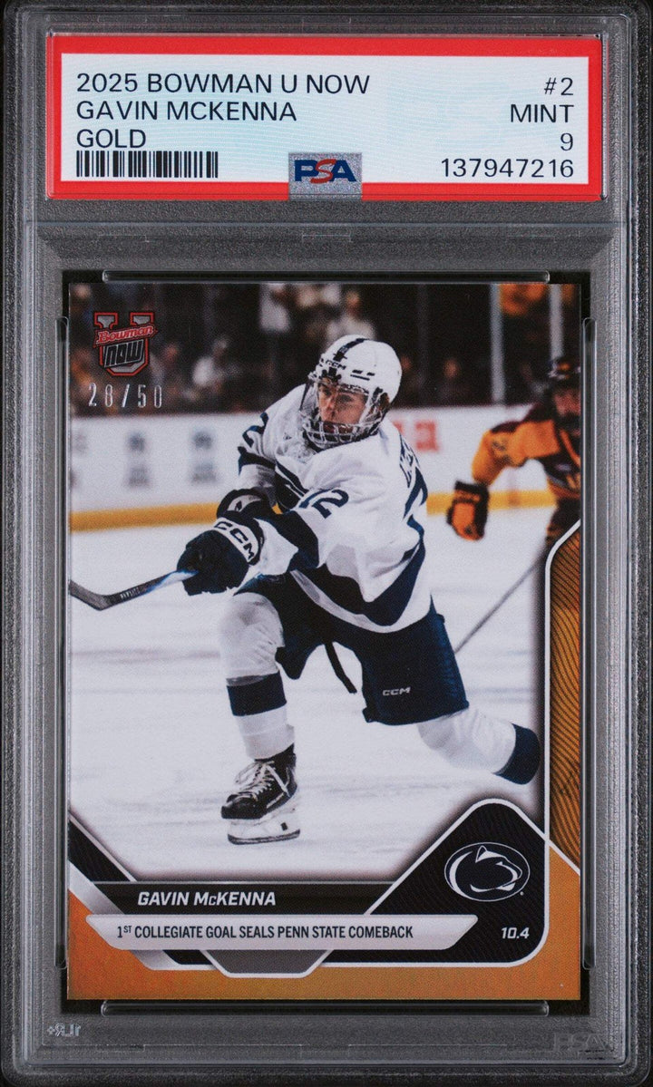Graded 2025 Bowman U Now Gavin McKenna #2 Gold Foil /50 RC Hockey Card PSA 9