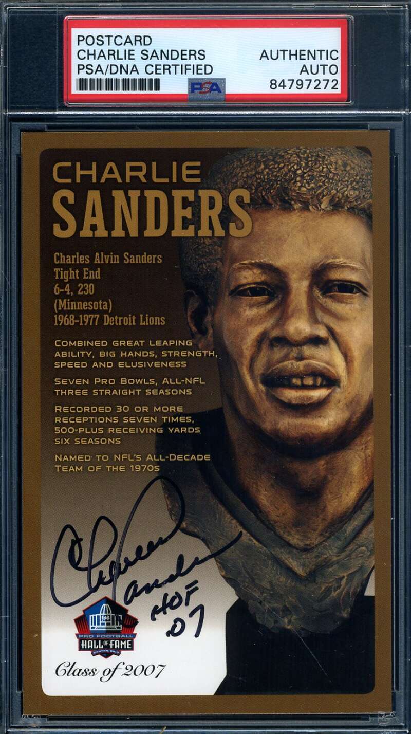 Charlie Sanders PSA DNA Signed Hall of Fame Bronze Bust Postcard Autograph
