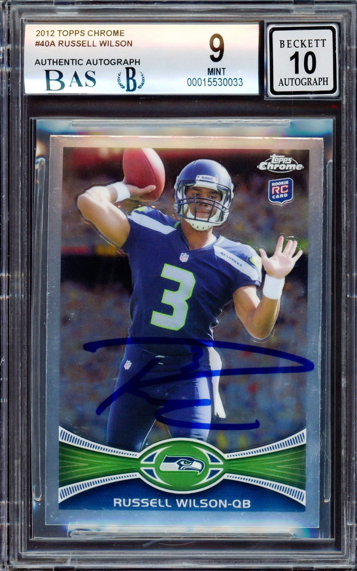 Russell Wilson Signed 2012 Topps Chrome RC 40A Seahawks BGS 9 Auto GM 10 Beckett