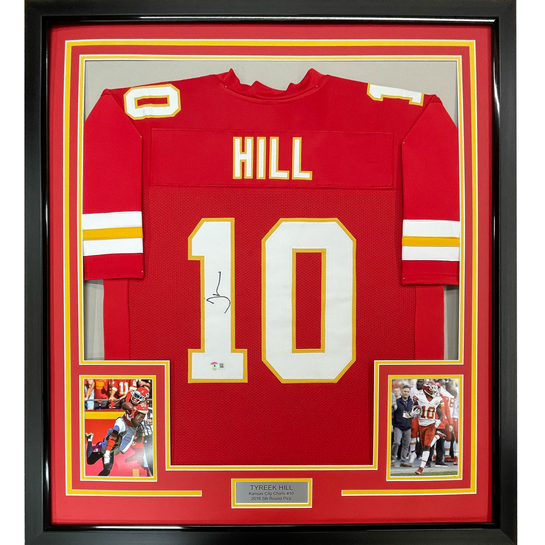 FRAMED Autographed/Signed TYREEK HILL 33x42 Kansas City Red Jersey JSA COA Auto