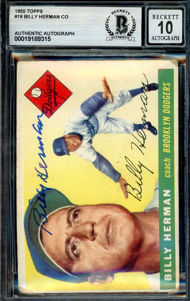 Billy Herman Gem Mint 10 Beckett BAS Signed 1955 Topps Autograph