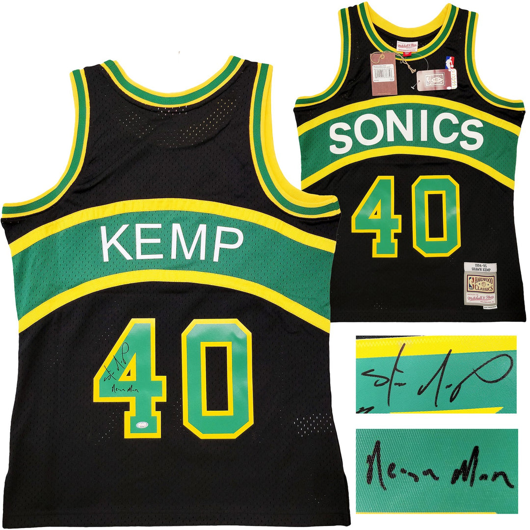 Sonics Shawn Kemp Auto Black AUTH Mitchell Ness HWCs Swingman Jersey M Reign Man