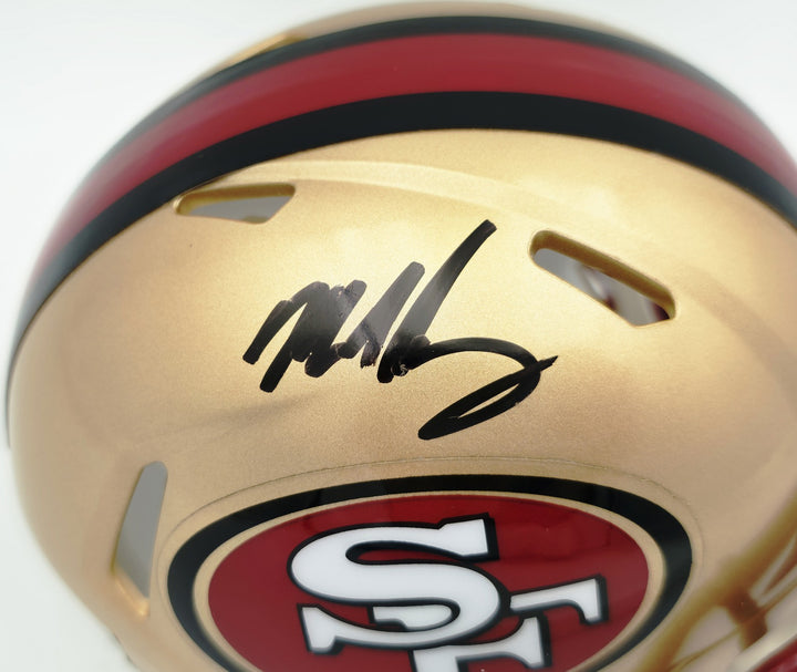 Mike Singletary Auto 49ers Gold 96-08 Throwback Speed Mini Helmet Beckett Witnes