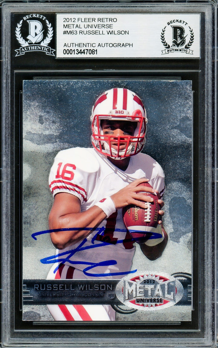 Russell Wilson Signed 2012 Fleer Retro Metal Universe RC #M63 Wisconsin Badgers