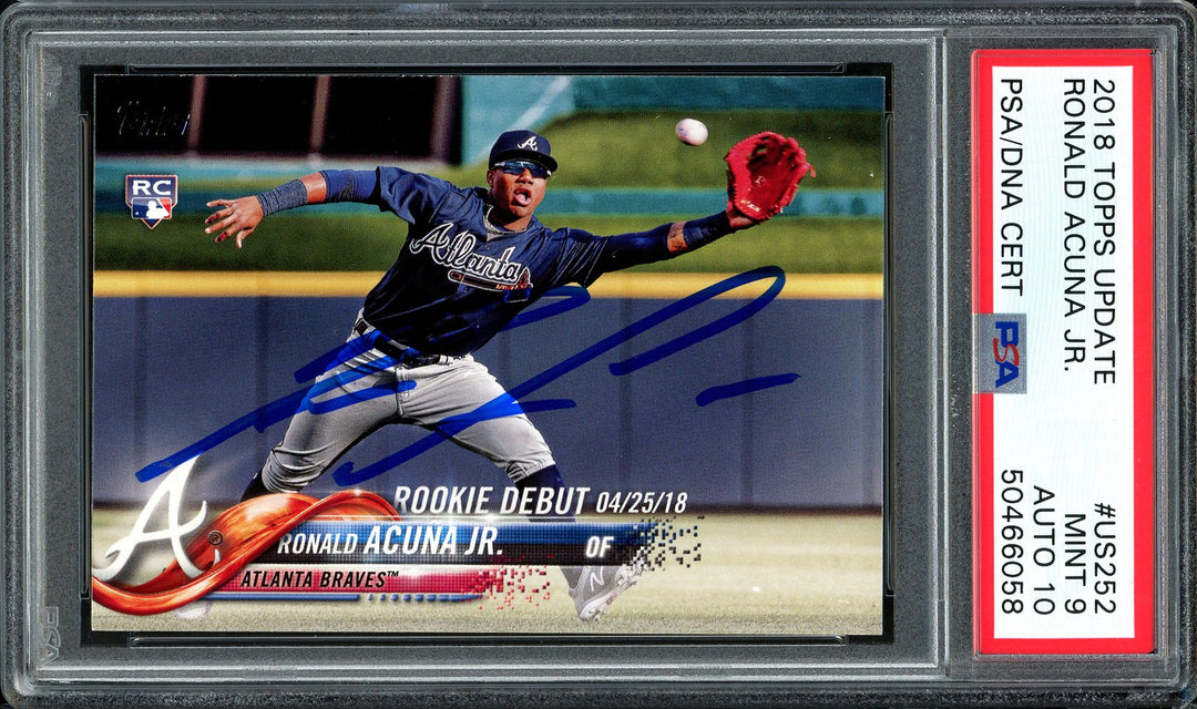 Ronald Acuna Jr Signed 2018 Topps Update RC US252 Auto 10 Card Mint 9 PSA/DNA