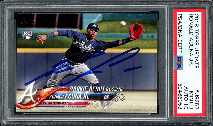 Ronald Acuna Jr Signed 2018 Topps Update RC US252 Auto 10 Card Mint 9 PSA/DNA
