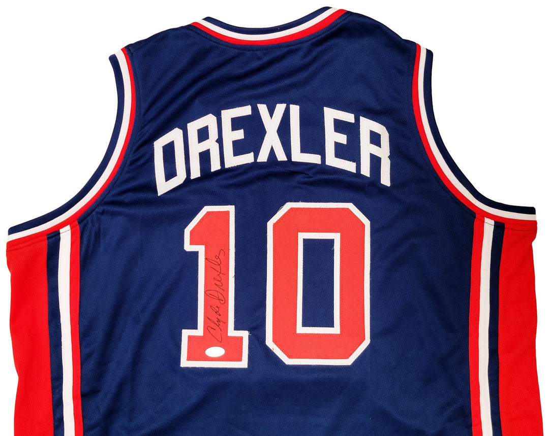 Team USA Clyde Drexler Autographed Signed Blue Jersey The Glide JSA