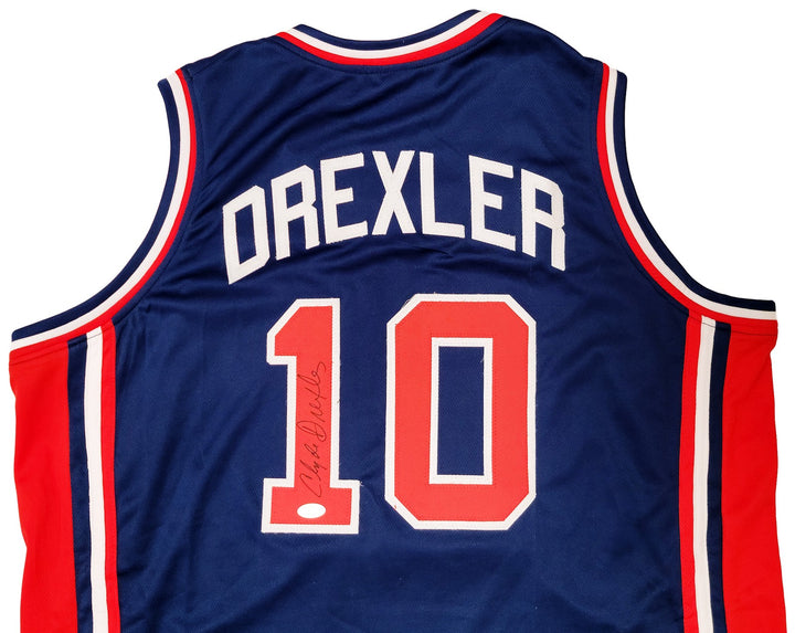 Team USA Clyde Drexler Autographed Signed Blue Jersey The Glide JSA