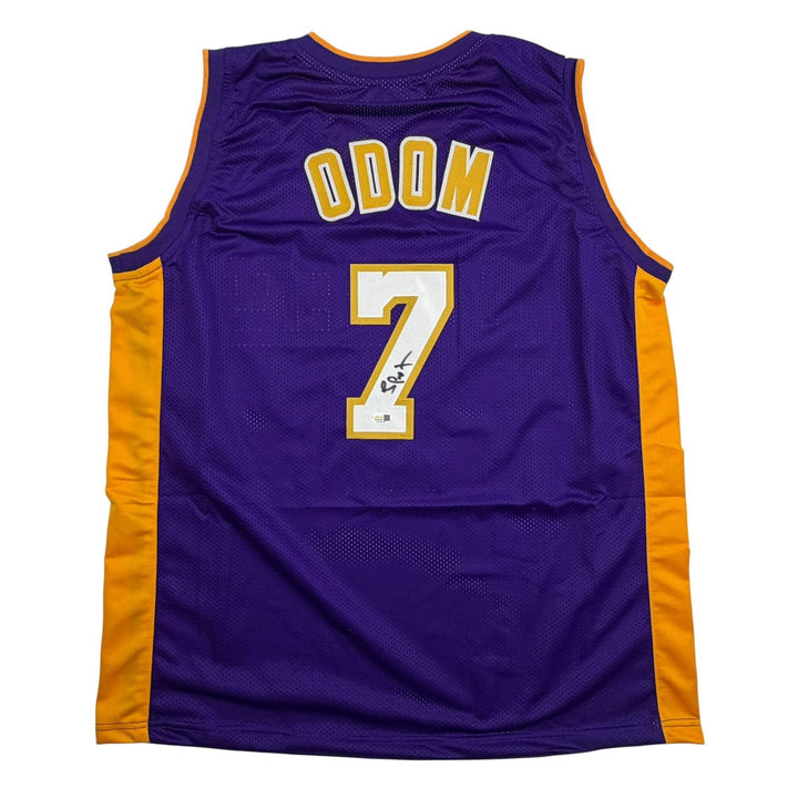 Autographed/Signed Lamar Odom Los Angeles Purple Basketball Jersey JSA COA