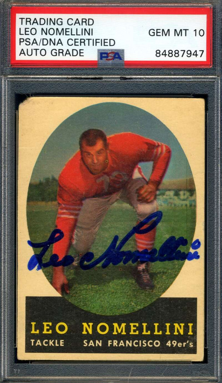Leo Nomellini Gem Mint 10 PSA DNA Signed 1958 Topps Autograph
