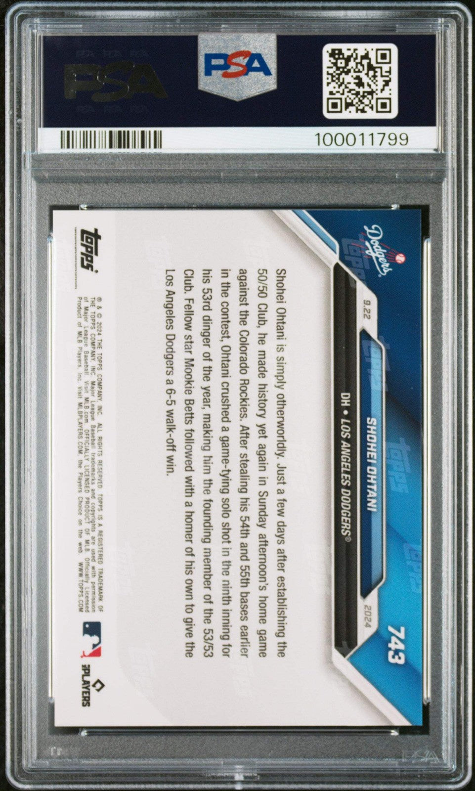 Graded 2024 Topps Now Shohei Ohtani #743 Baseball Card PSA 10 Gem Mint