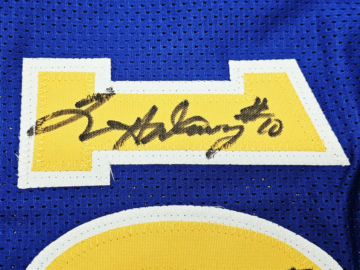 Warriors Chris Mullin, Tim Hardaway, Richmond Auto Blue Jersey Run TMC HOF BAS