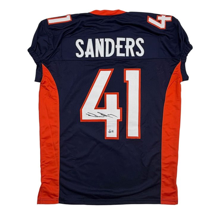 Autographed/Signed Drew Sanders Denver Blue Pro Cut Football Jersey Beckett COA