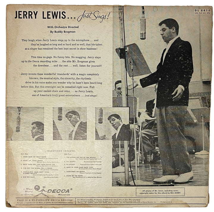 Jerry Lewis signed 1956 Decca Records Just Sings Album Cover/LP/Record wear- JSA