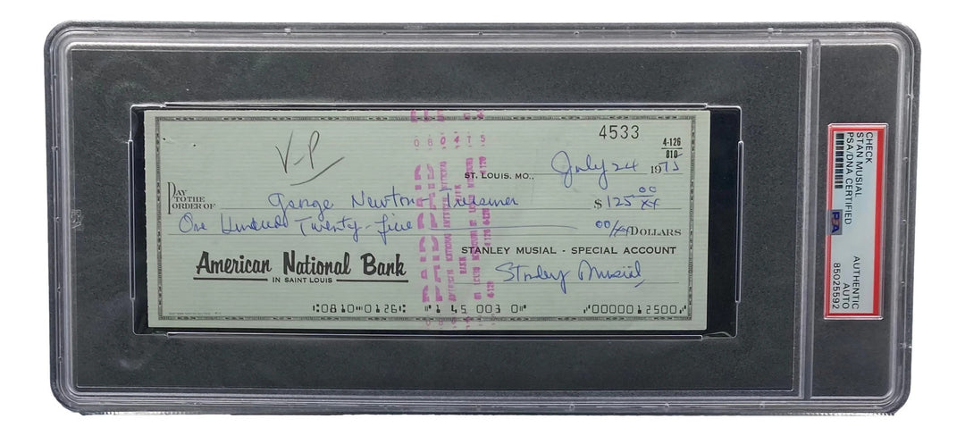 Stan Musial St. Louis Cardinals Signed  Bank Check PSA/DNA 85025592