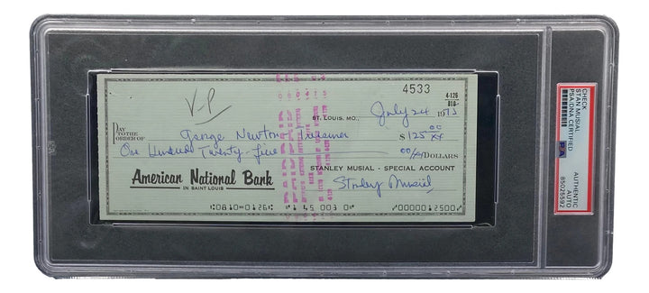 Stan Musial St. Louis Cardinals Signed  Bank Check PSA/DNA 85025592
