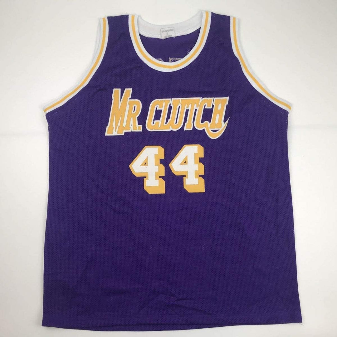 Autographed/Signed Jerry West Los Angeles LA Purple Jersey JSA COA