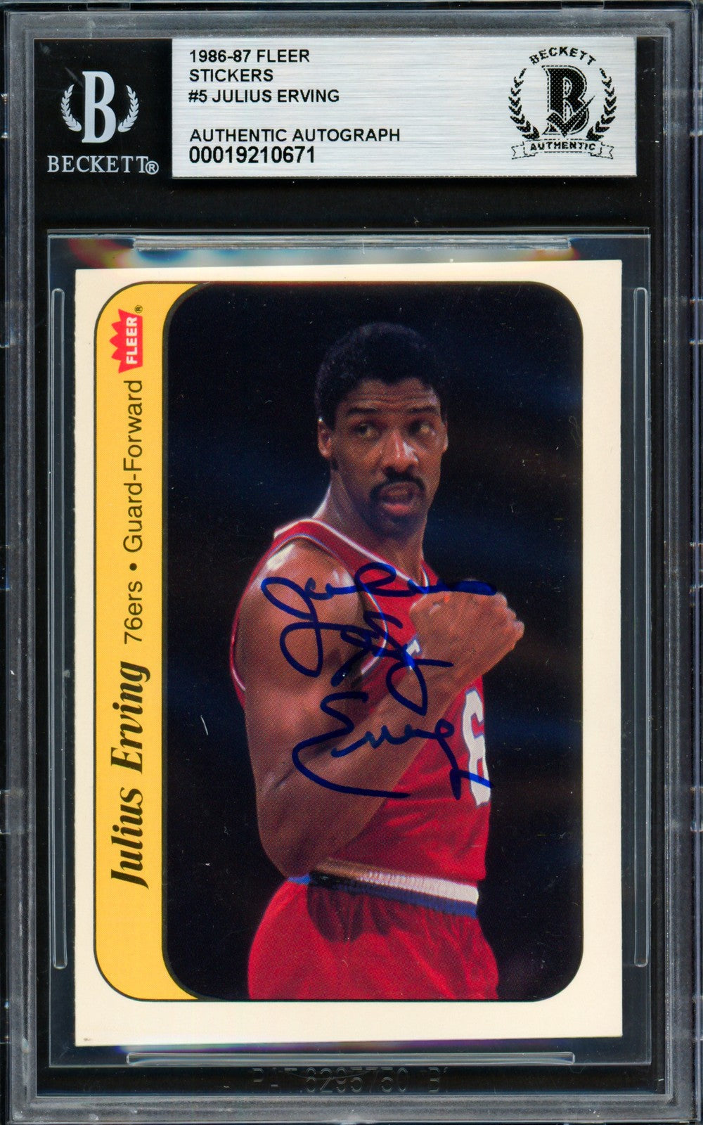 Julius Dr. J Erving Signed 1986-87 Fleer Sticker Card 5 76ers Beckett