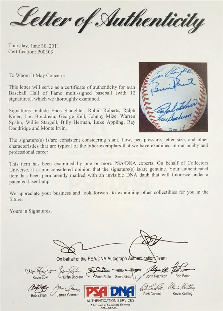 Hall of Famer HOF (12) signed Baseball PSA Slaughter Spahn Stargell Mize Kiner