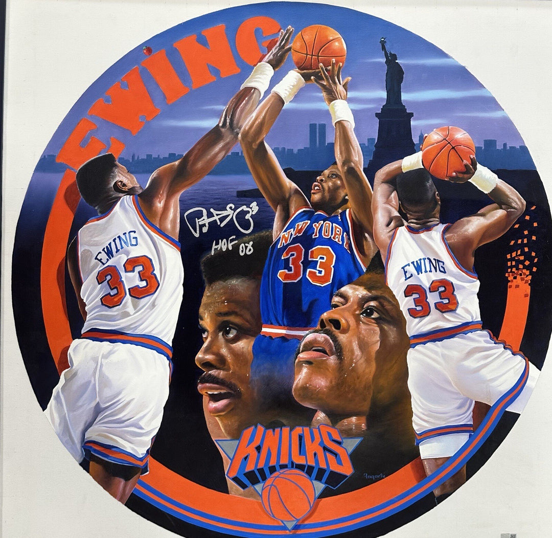 Patrick Ewing Fogarty Signed Framed Canvas Oil Painting HOF 08 Auto 1/1 Steiner