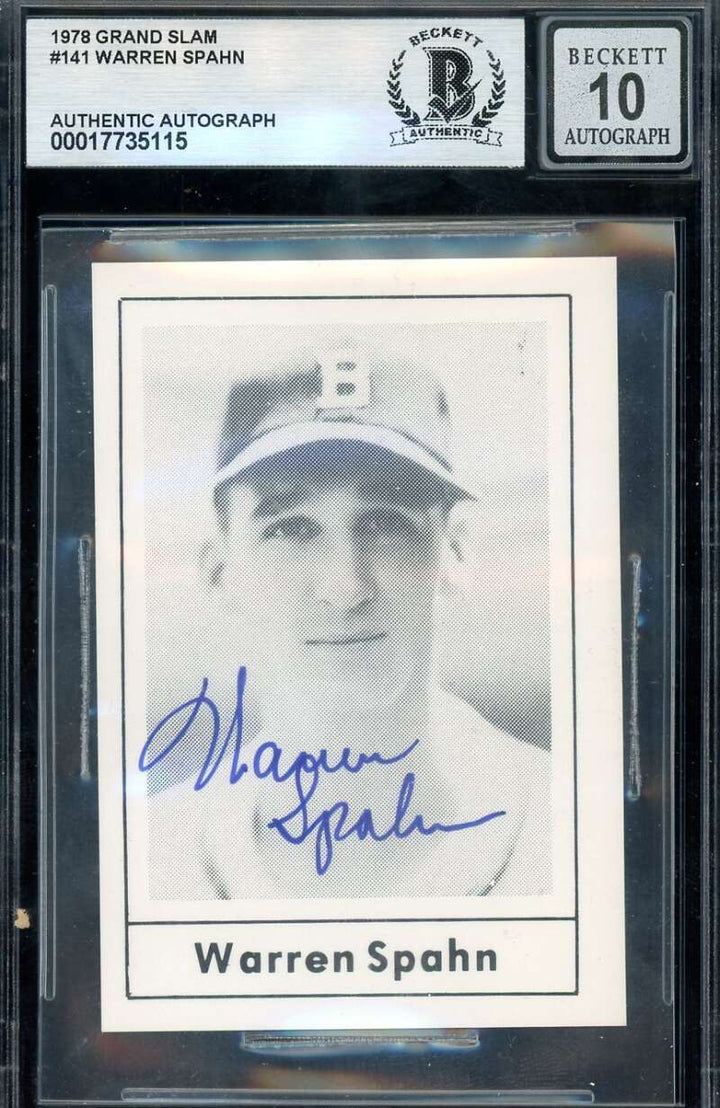 Warren Spahn Gem Mint 10 Beckett BAS Signed 1978 Grand Slam Autograph