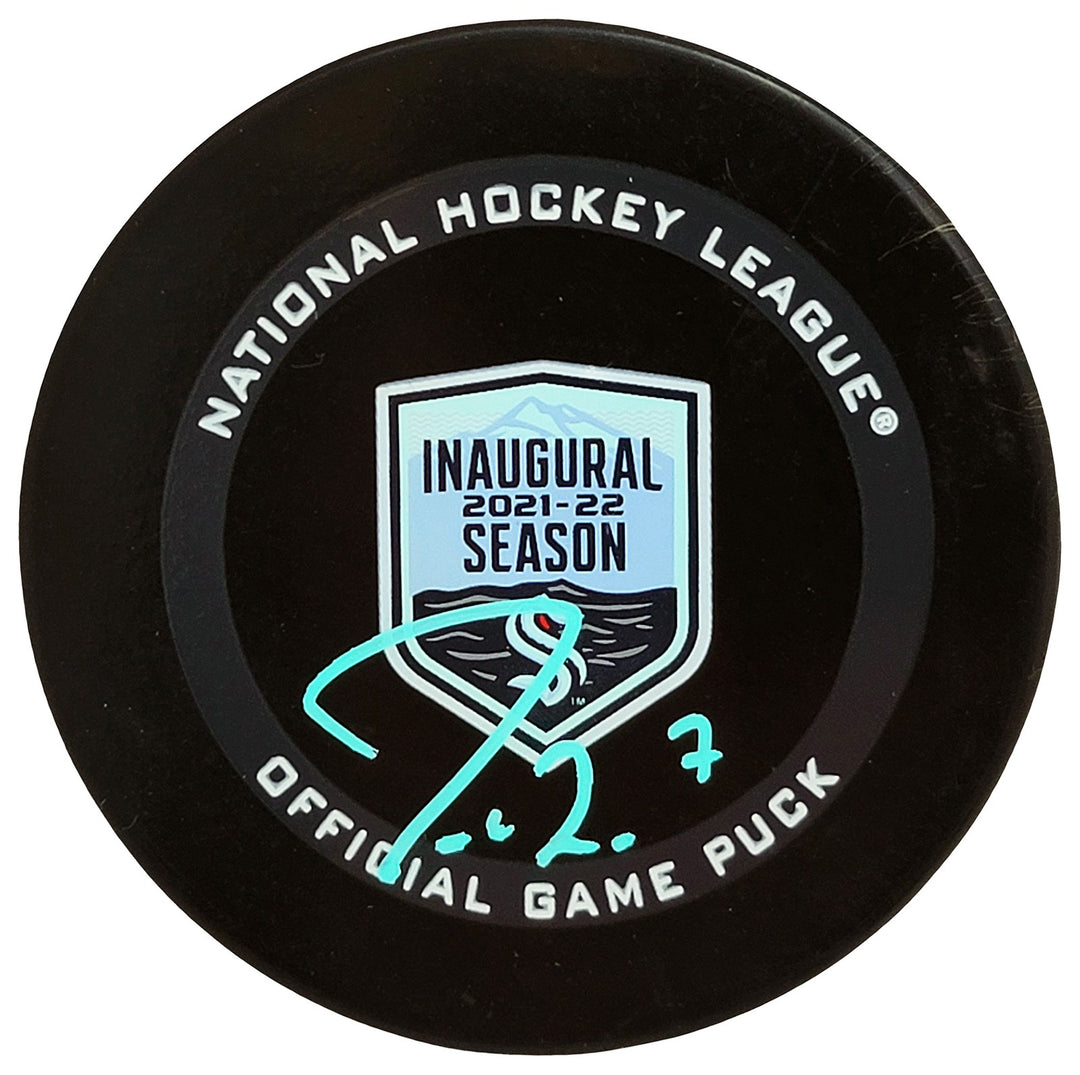 Jordan Eberle Auto Kraken Inaugural Season Logo Hockey Game Puck Auto Fanatics