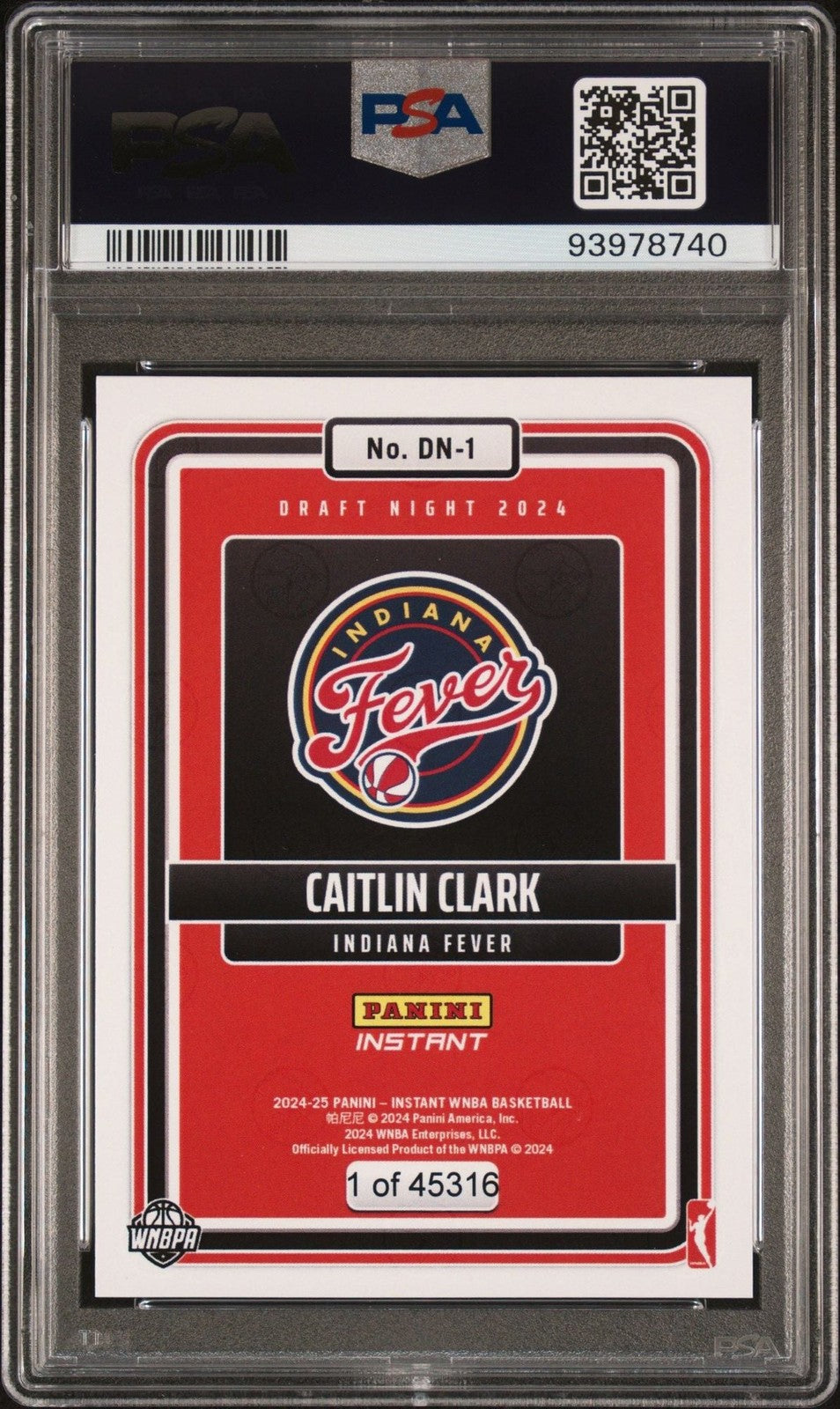 Graded 2024 Panini Instant Caitlin Clark #DN1 Draft Night Rookie Card PSA 9