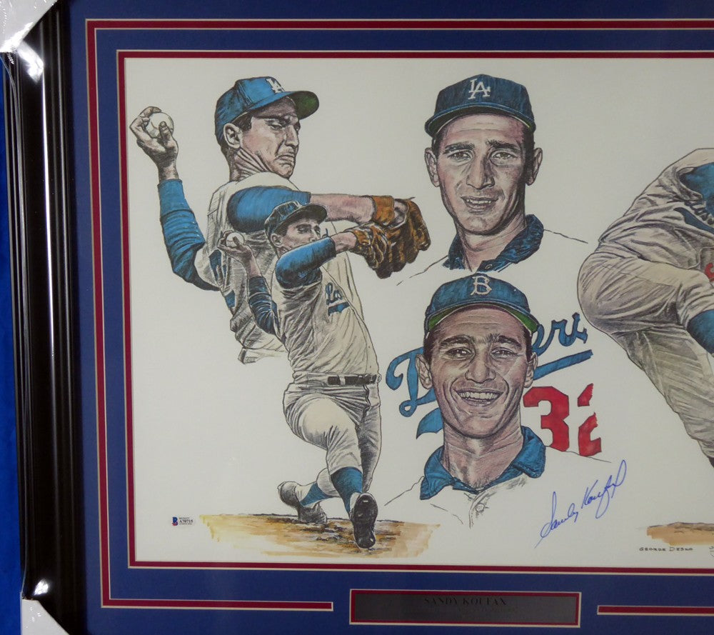 Sandy Koufax Signed Framed 18x24 Lithograph Photo Los Angeles Dodgers Beckett
