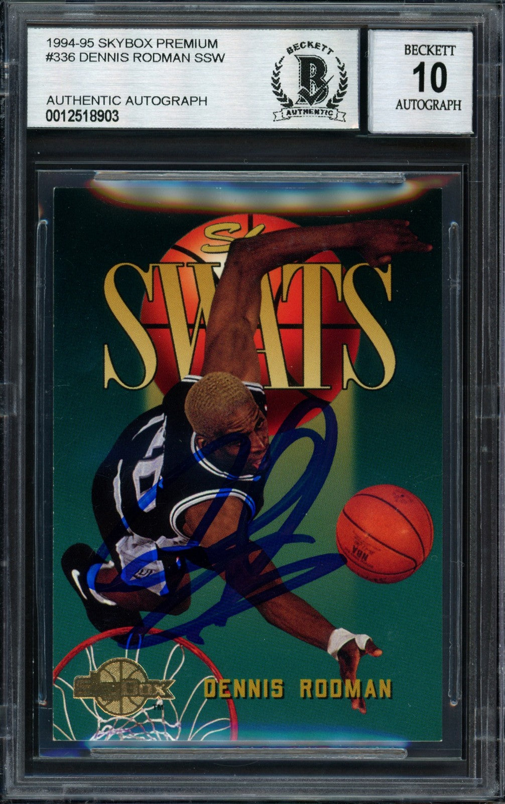 Dennis Rodman Signed 1994-95 Skybox Card 336 Spurs Auto 10 Beckett #12518903