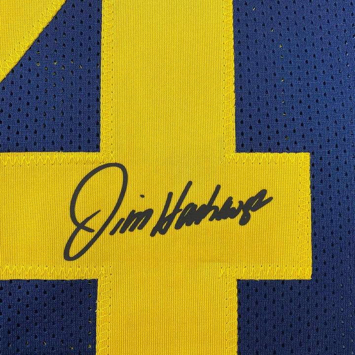 Facsimile Autographed Jim Harbaugh Michigan Blue Reprint Jersey Size Men's XL