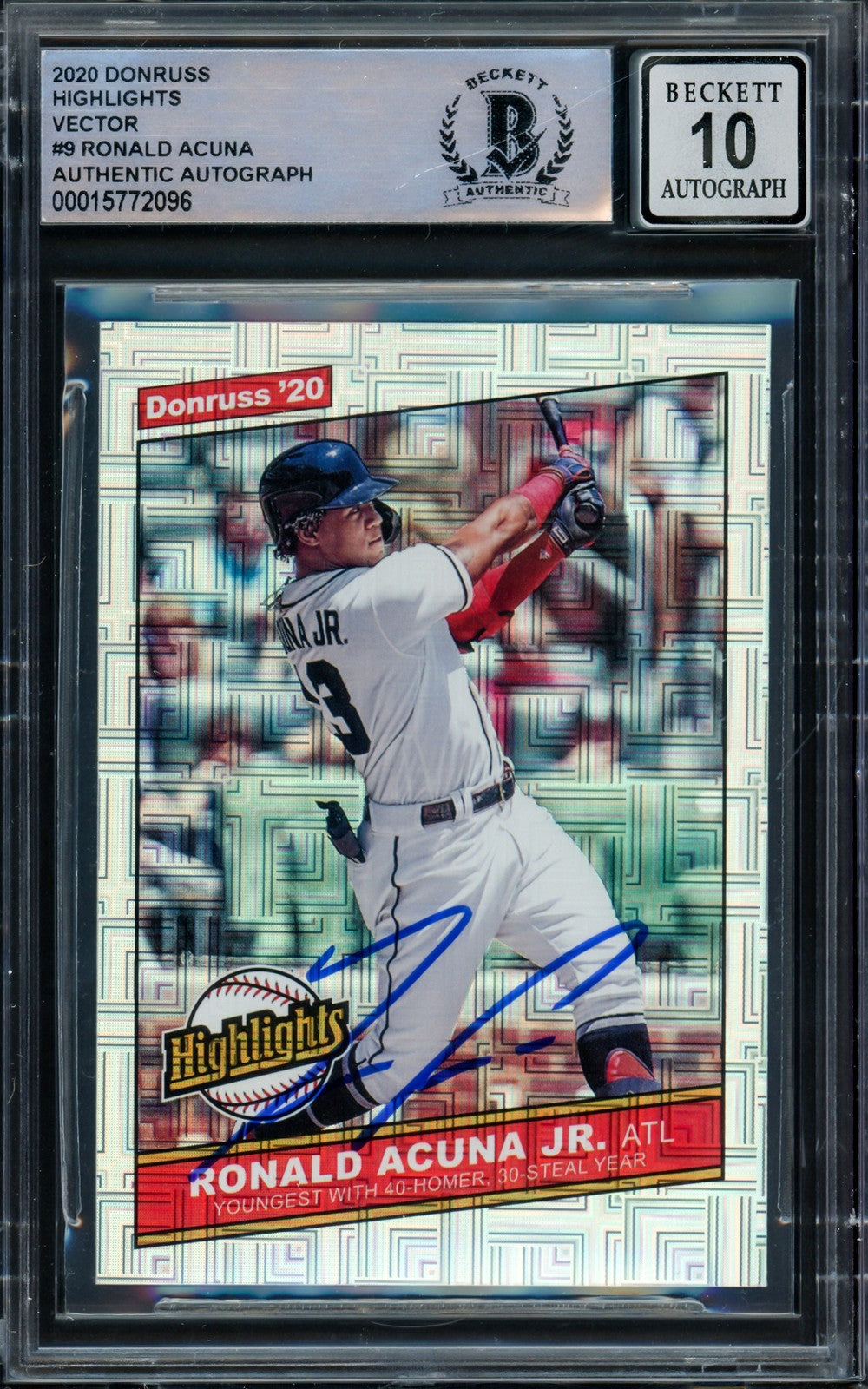 Ronald Acuna Jr Signed 2020 Donruss Highlights Vector Card H-9 Sig 10 Beckett