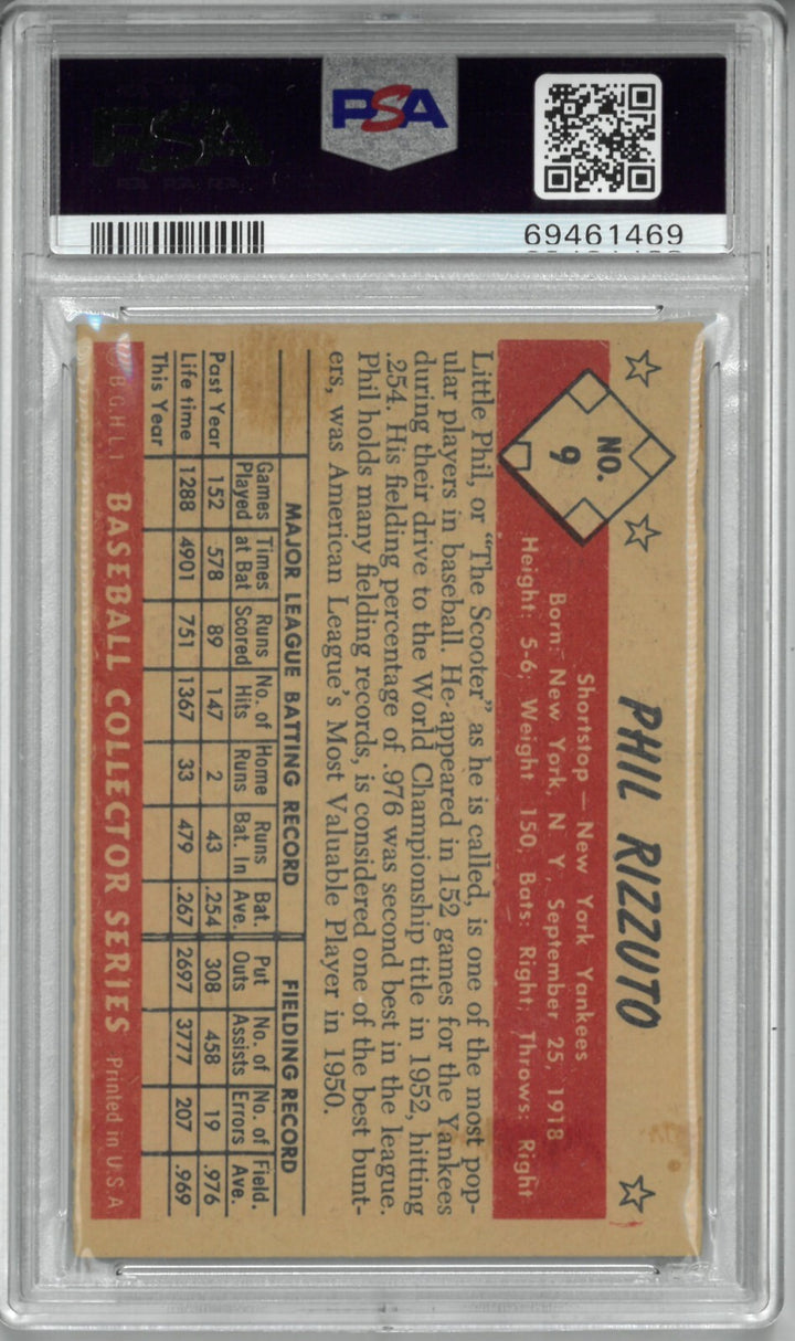Phil Rizzuto 1953 Bowman Color Baseball Card #9- PSA Graded 5 EX