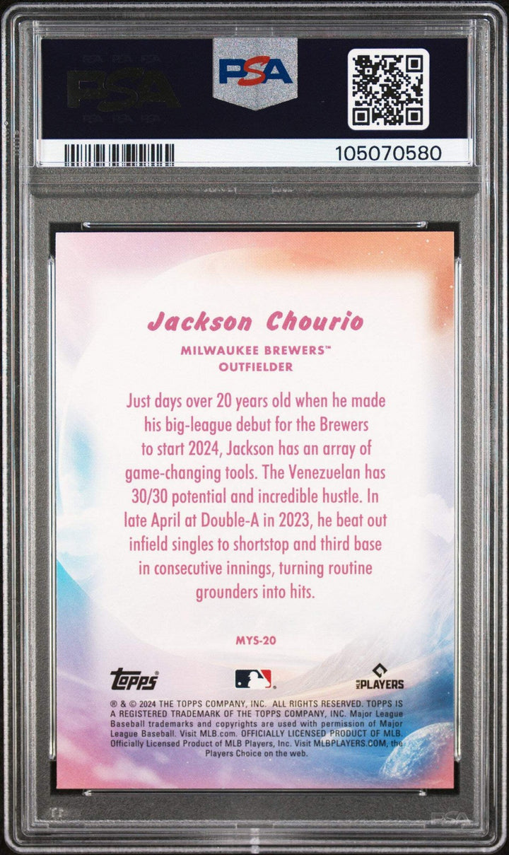 Graded 2024 Topps Update Jackson Chourio #MYS20 Mystical Rookie RC Card PSA 10