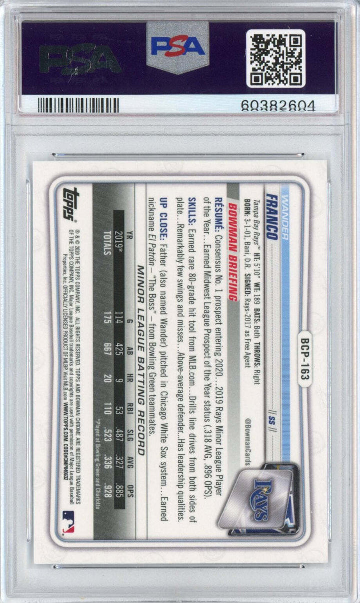 Graded 2020 Bowman Chrome Prospects Wander Franco #BCP163 Rookie Card PSA 10