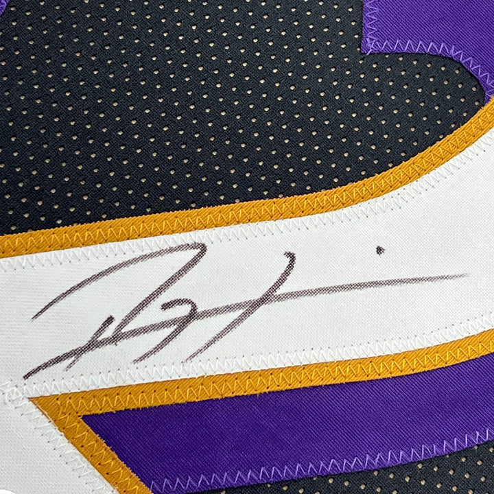 FRAMED Autographed/Signed RAY LEWIS 33x42 Baltimore Black Jersey JSA COA Auto