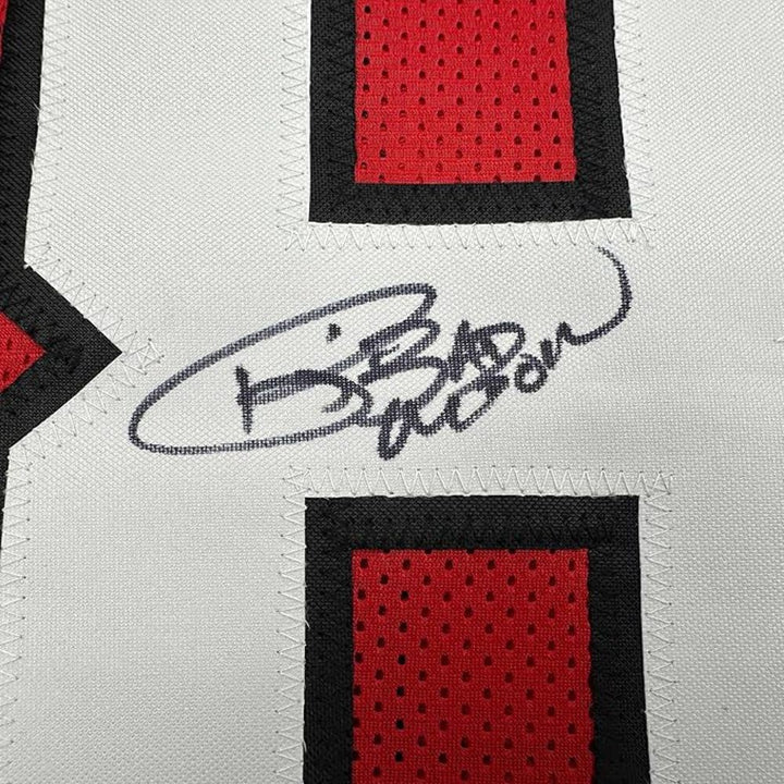Framed Autographed/Signed Andre Rison 35x39 Atlanta Red Jersey Beckett BAS COA