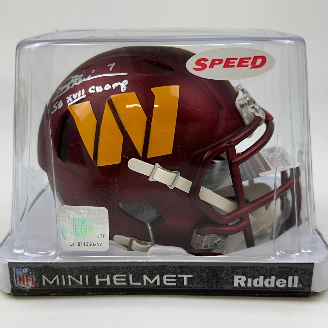Autographed/Signed Joe Theismann INSC Commanders Mini Helmet JSA COA