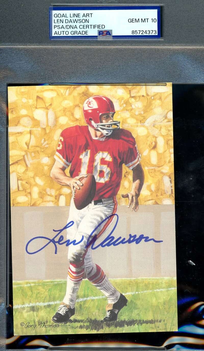 Len Dawson Gem Mint 10 PSA DNA Signed Goal Line Art Card GLAC Autograph