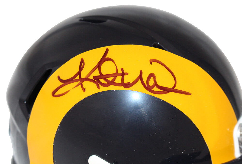 Kurt Warner Autographed Los Angeles Rams Spd TB Mini Helmet BAS 40333