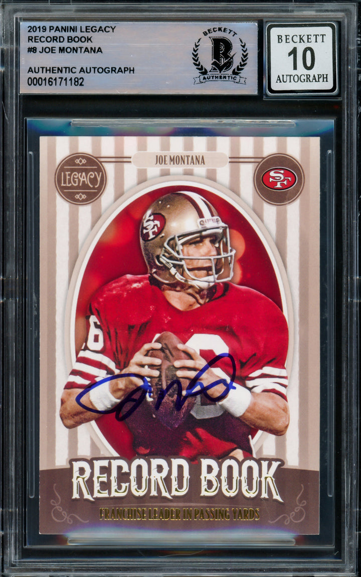 Joe Montana Autographed 2019 Panini Legacy Card Gem 10 Auto Beckett 16171182