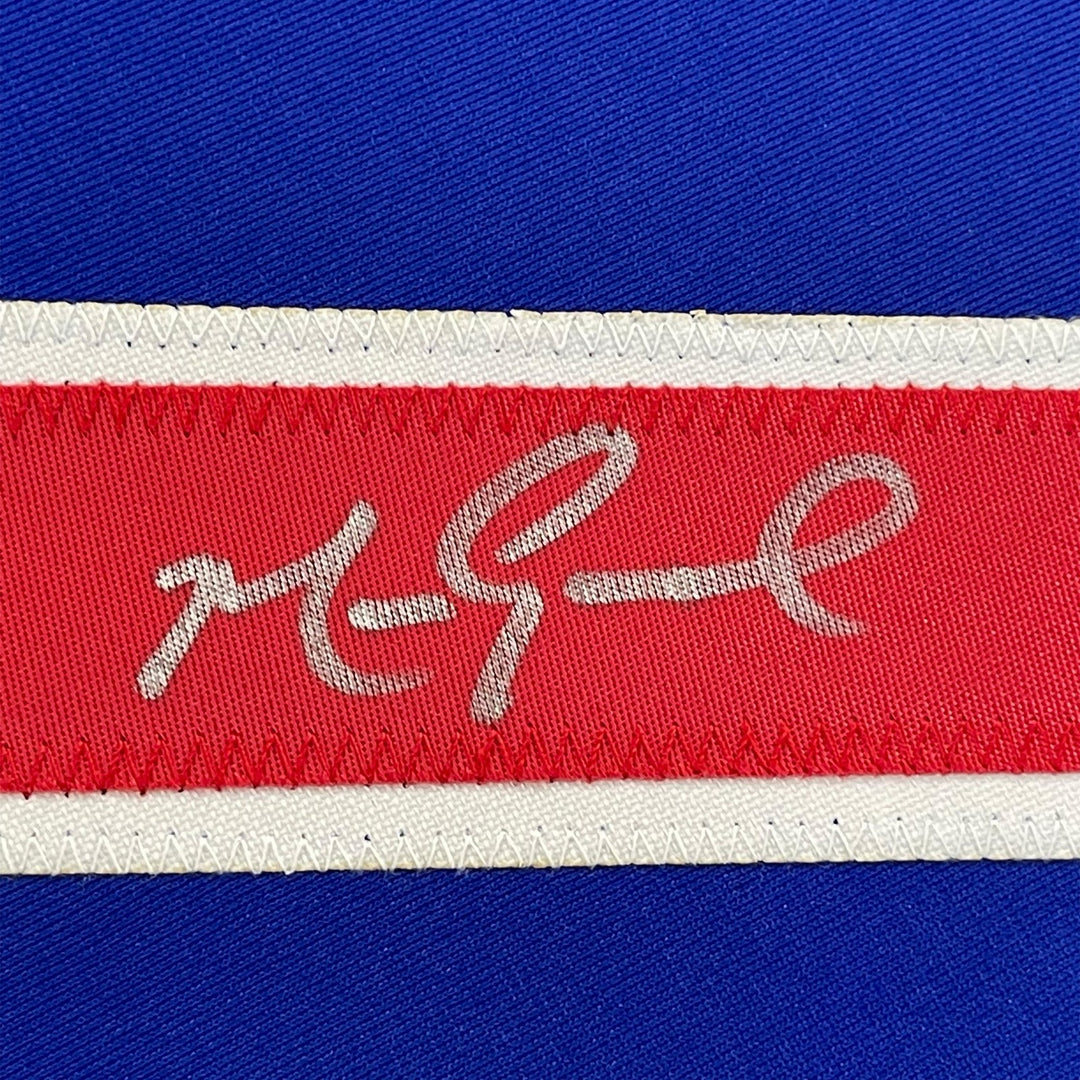 FRAMED Autographed/Signed MARK GRACE 35x39 Chicago Blue Jersey JSA COA Auto