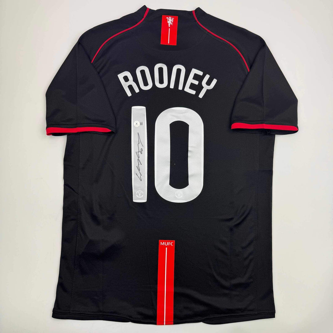 Autographed/Signed Wayne Rooney Manchester United Black 08 Final Jersey BAS COA