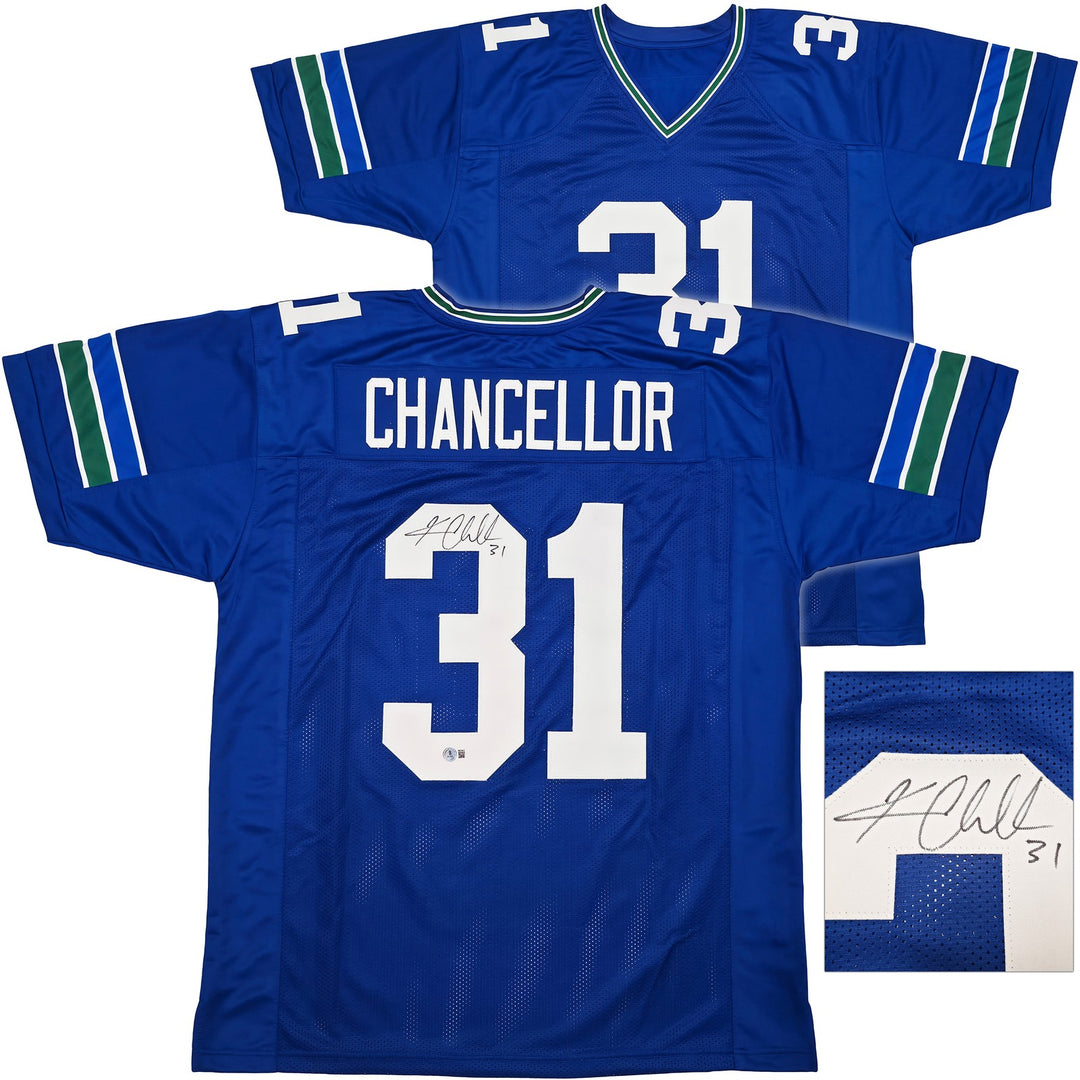 Seattle Seahawks Kam Chancellor Signed Blue Throwback Jersey Beckett Witness
