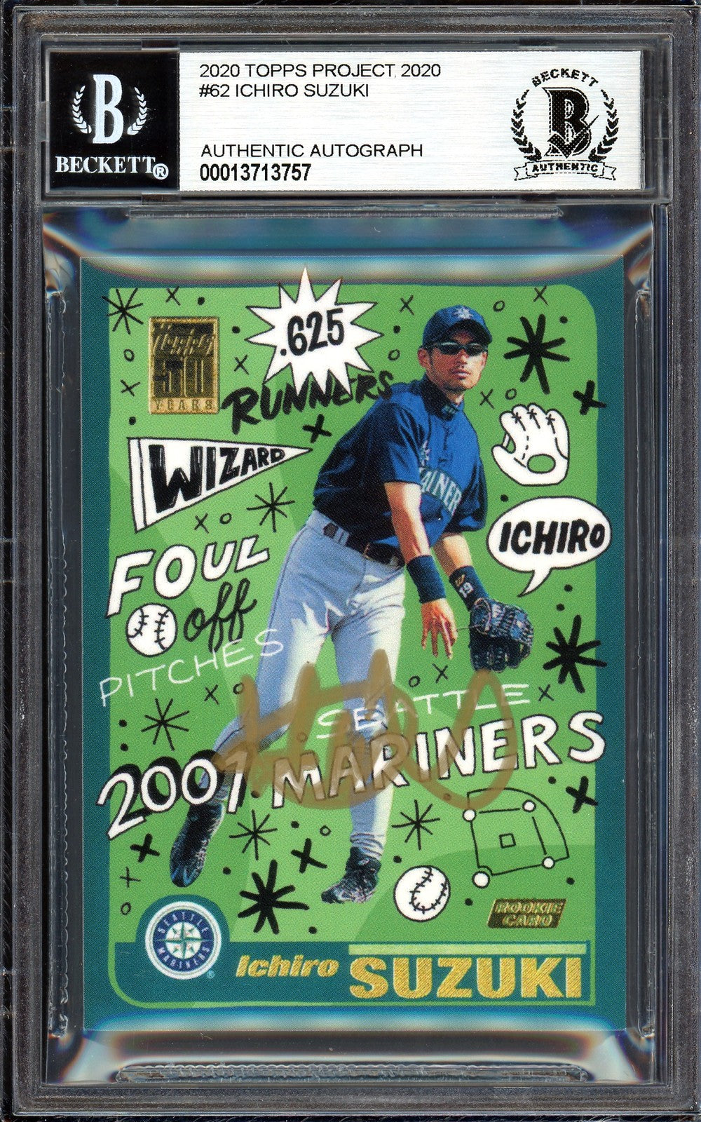 Ichiro Suzuki Auto Topps Project 2020 Sophia Chang Card 62 Mariners Gold /10 BAS