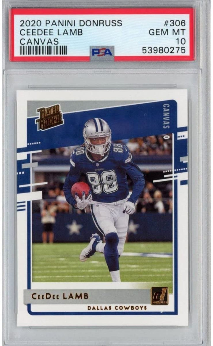 Graded 2020 Panini Donruss CEEDEE LAMB #306 Canvas Rookie Card PSA 10