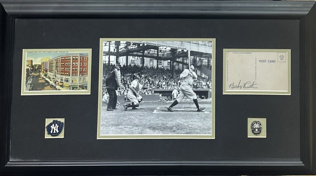 Babe Ruth Signed Vintage Postcard Framed Ny Yankees #3 Mint Cut HOF Auto JSA LOA