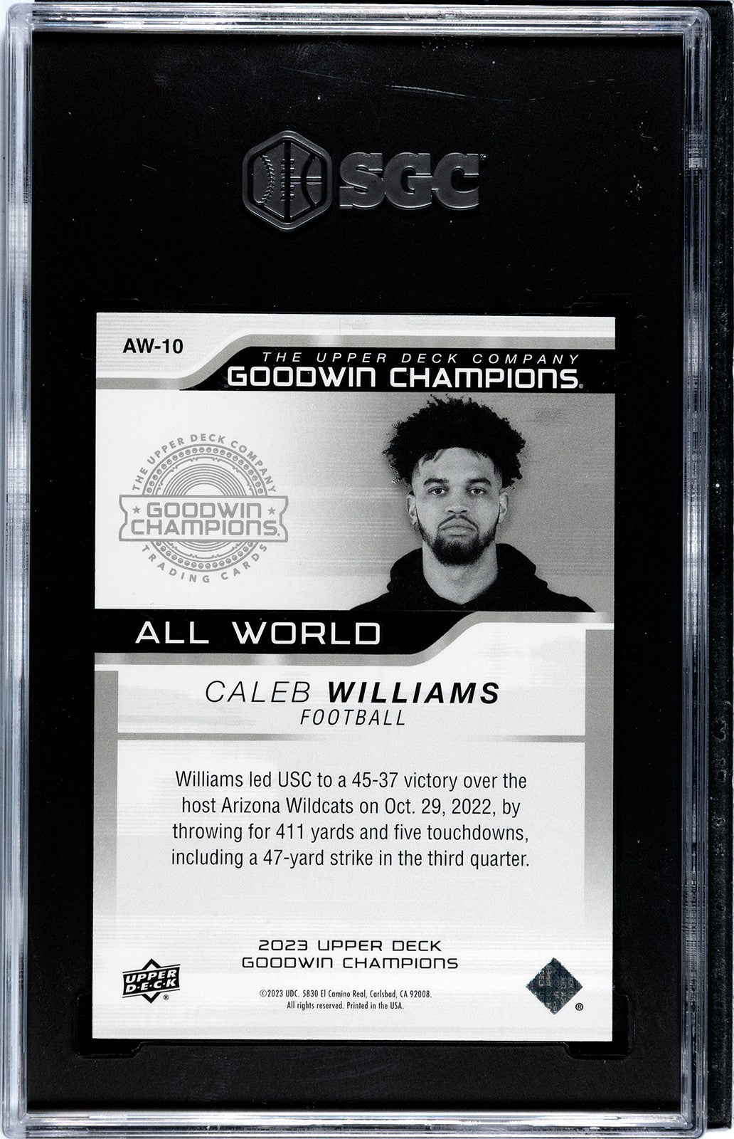 Caleb Williams 2023 UD Goodwin Champions All World Aqua RC Card- SGC Graded 9.5