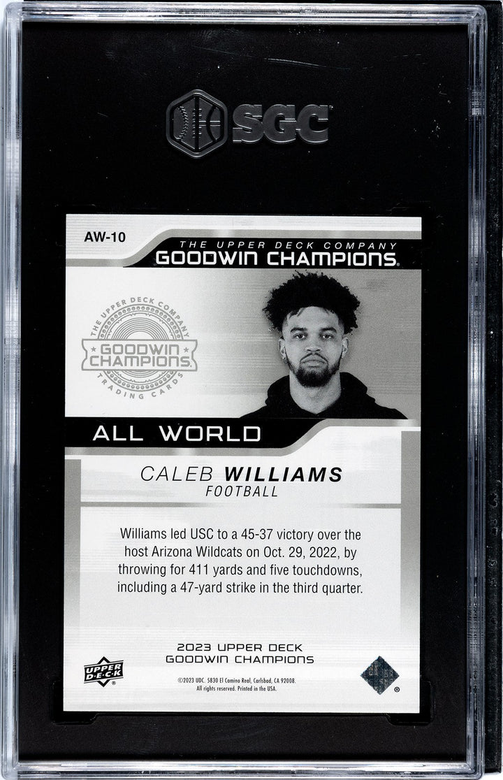 Caleb Williams 2023 UD Goodwin Champions All World Aqua RC Card- SGC Graded 9.5
