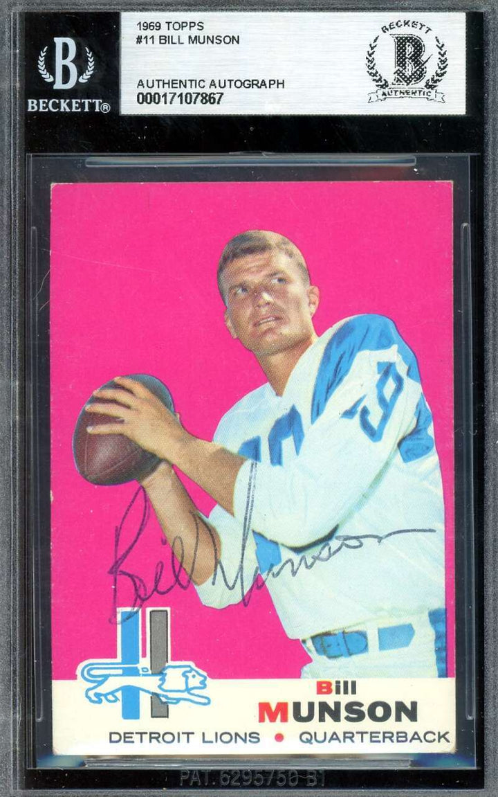 Bill Munson Beckett BAS Vintage Signed 1969 Topps Autograph