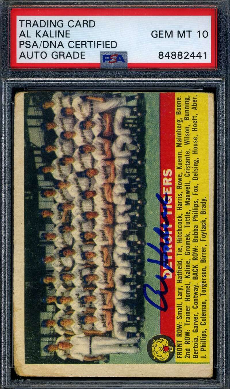 Al Kaline Gem Mint 10 PSA DNA Signed 1956 Topps Team Autograph